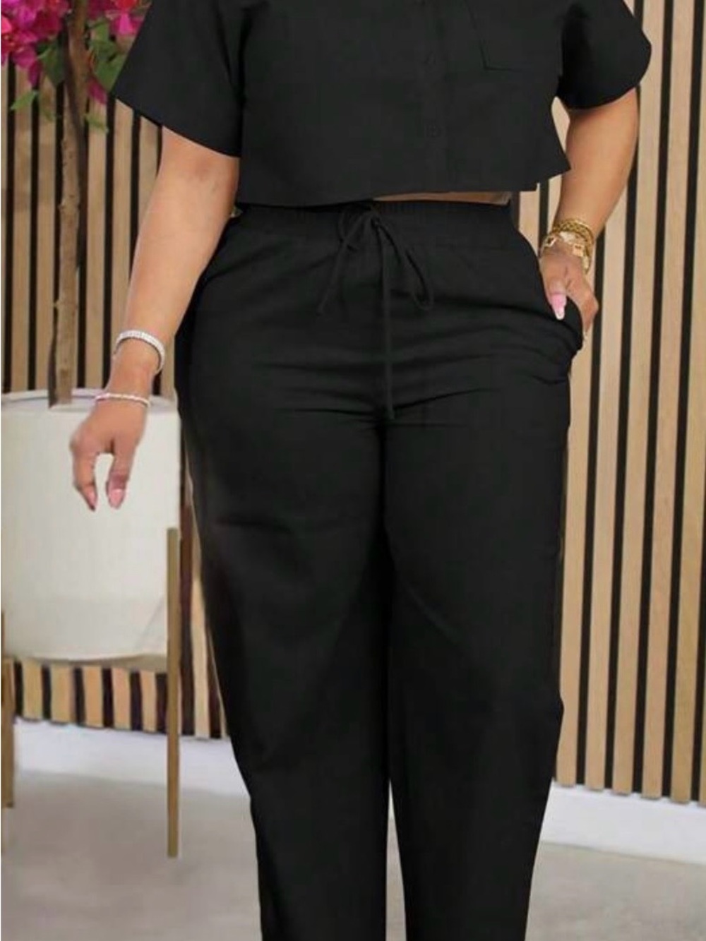 Black Women's High-Waist Drawstring Pants